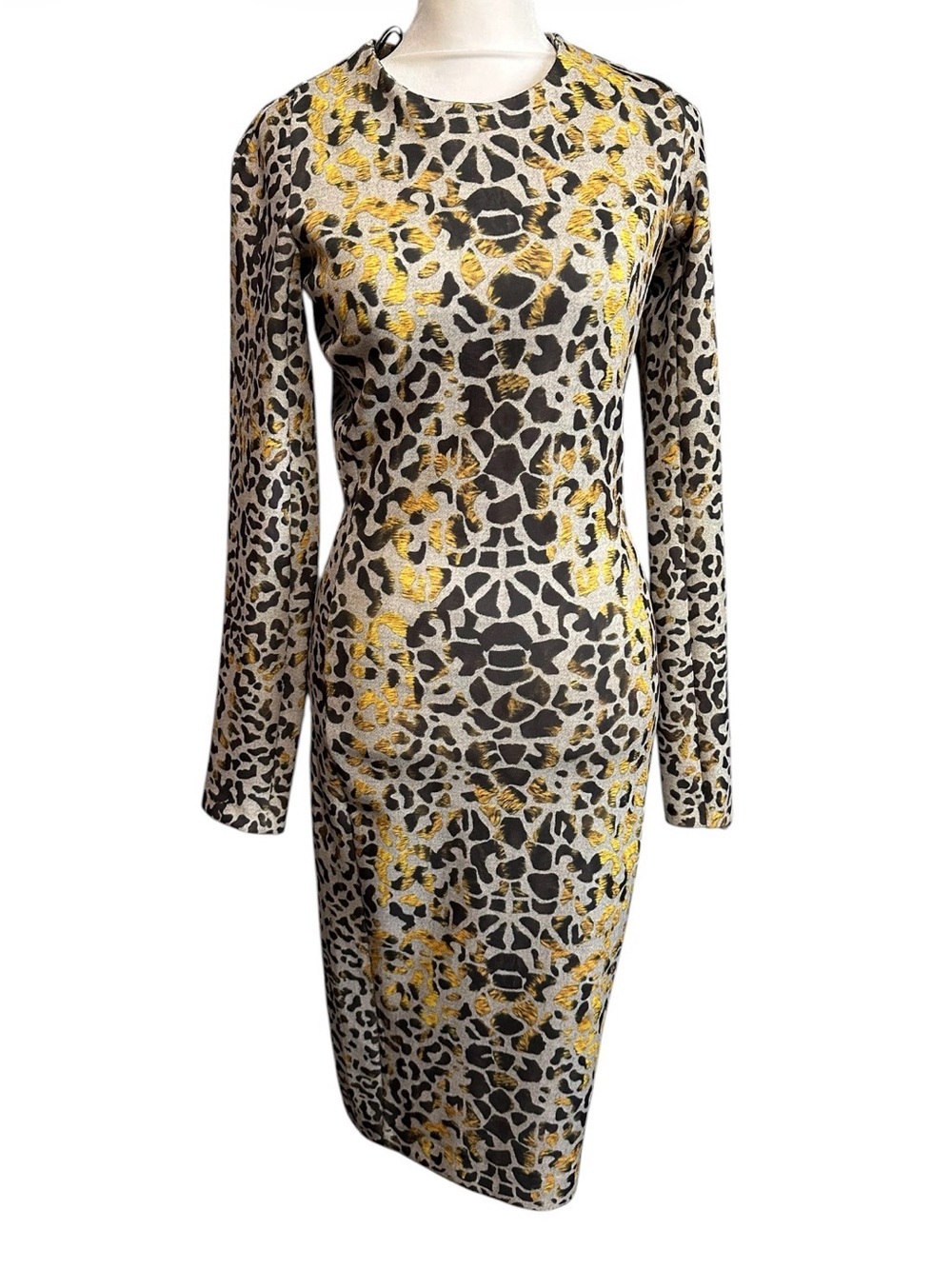 Zara Gold and Black Metallic Leopard Long Sleeve Dress size M
